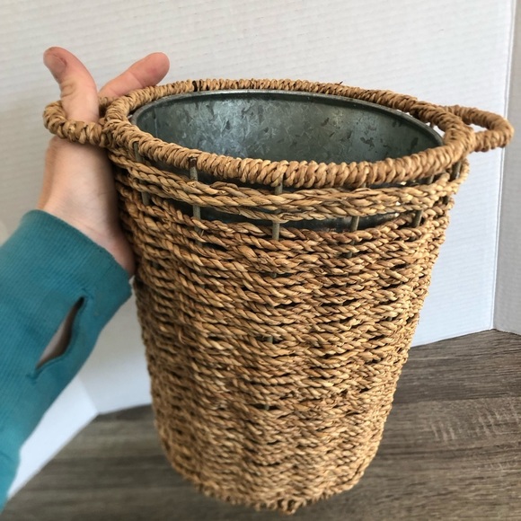 Woven Waste Paper Basket with Metal Liner - Picture 7 of 10